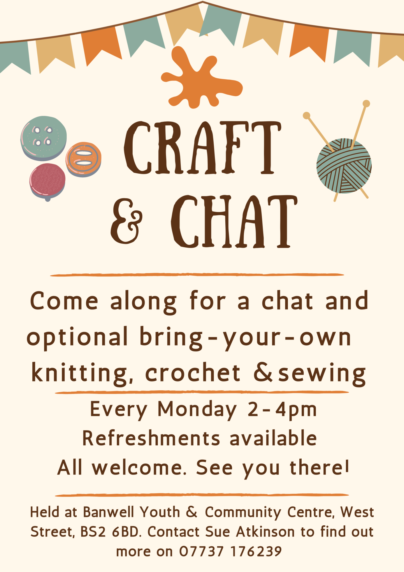 craft and chat poster with bunting